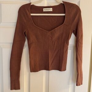 Abercrombie & Fitch Brown Ribbed V-Neck Sweater Top